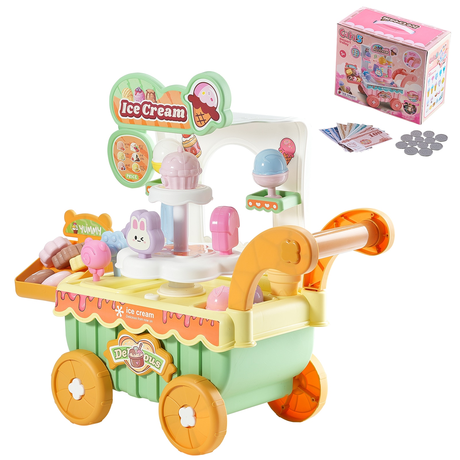 Ice Cream Cart For Kids Pretend Play Ice Cream Shop For Kids Aged 3+_voghion.com
